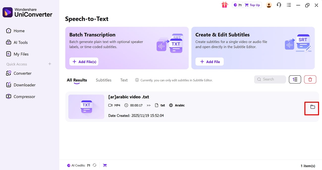 locate speech-to-text file
