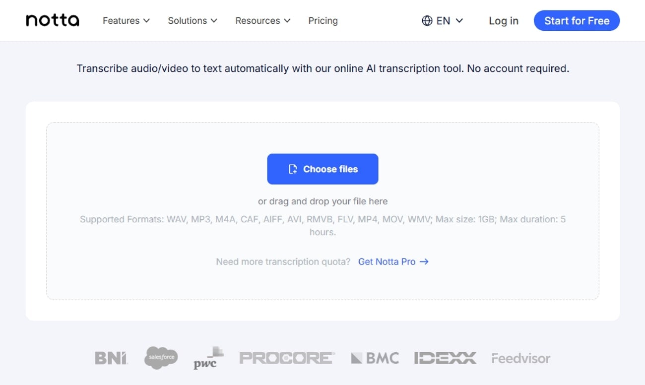 notta Arabic ai transcriber