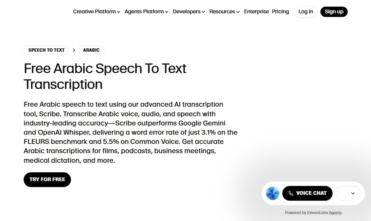 elevenlab scribe homepage