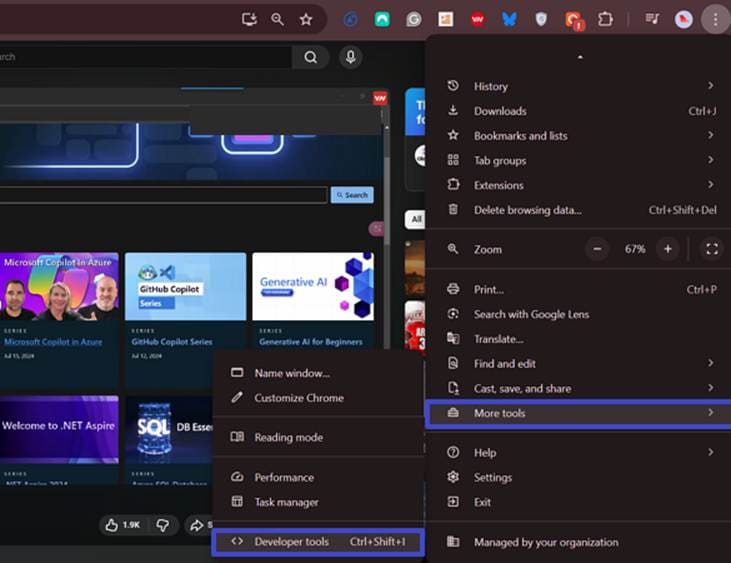 choose developer tools from more tools