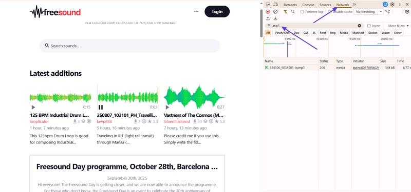 choose network tab search mp3