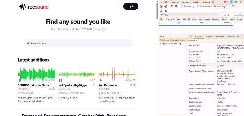 use inspect element method download audio