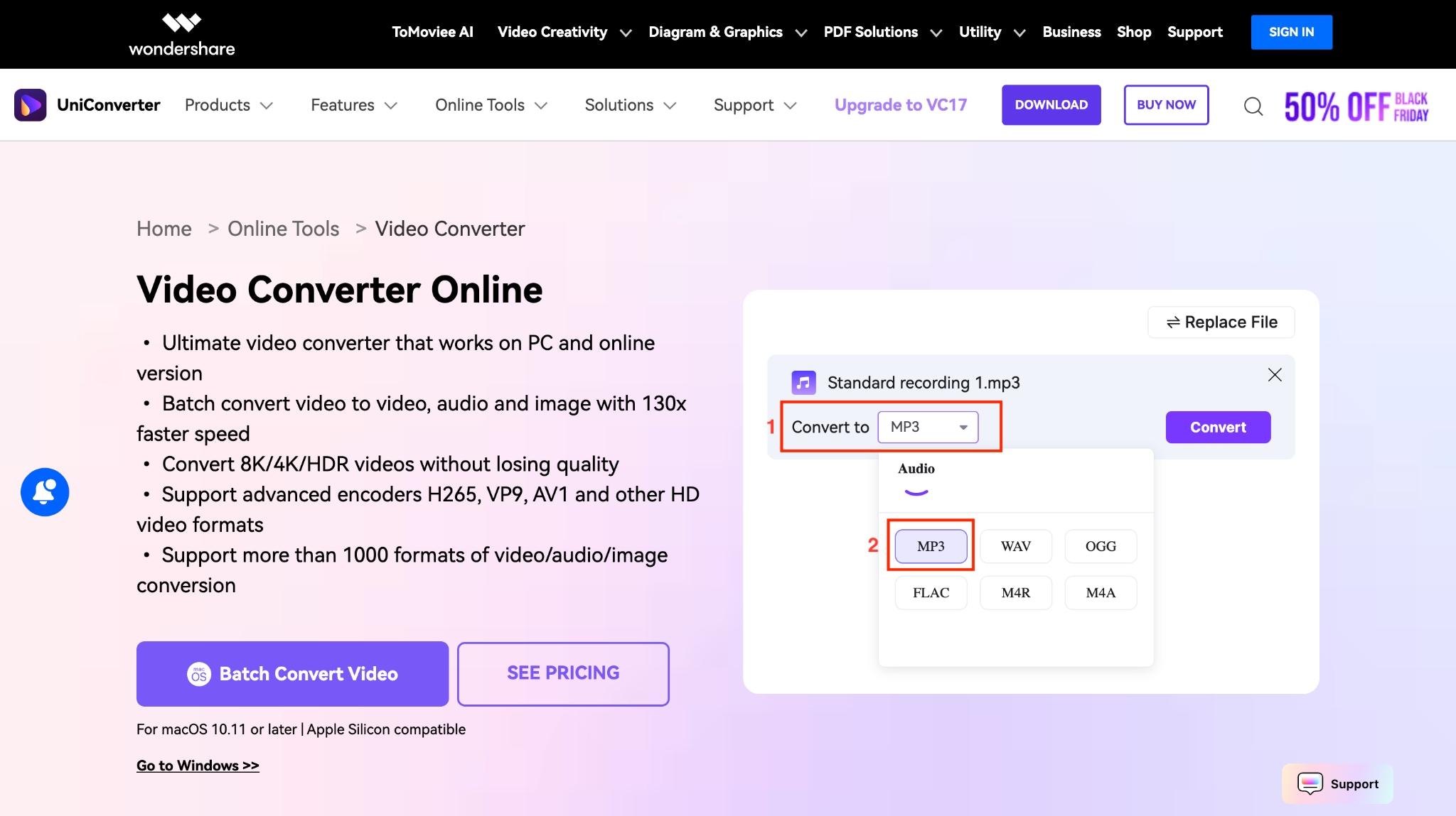 wondershare uniconverter online convert to
