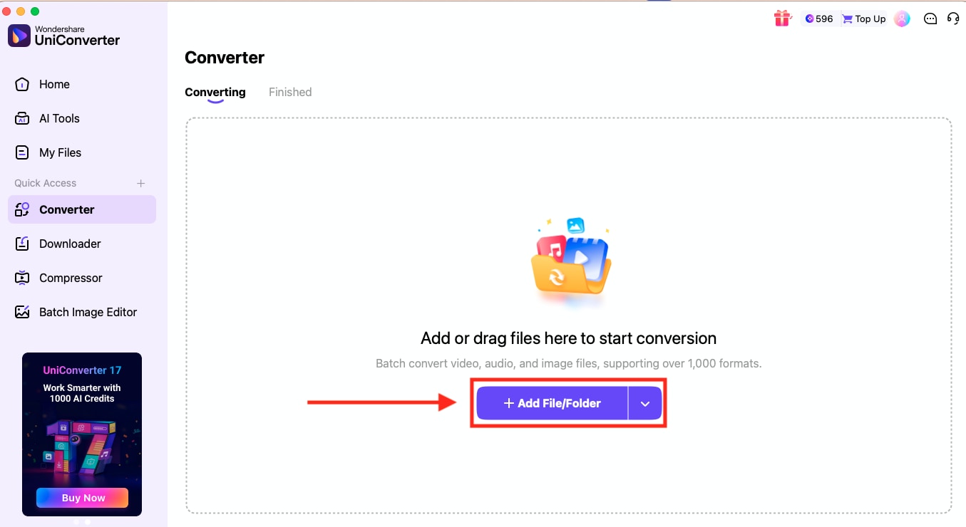 wondershare uniconverter windows add file