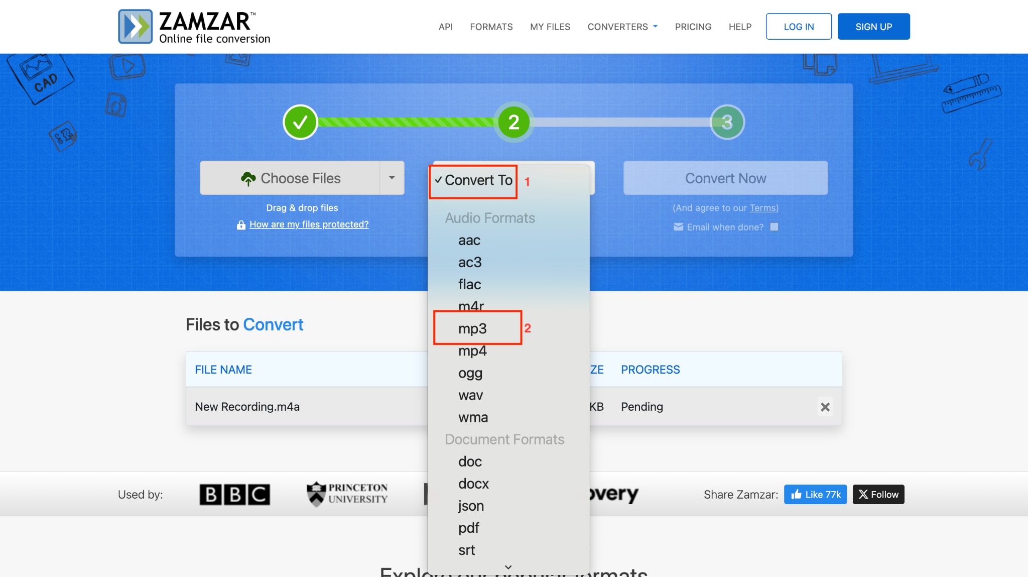 zamzar convert to mp3