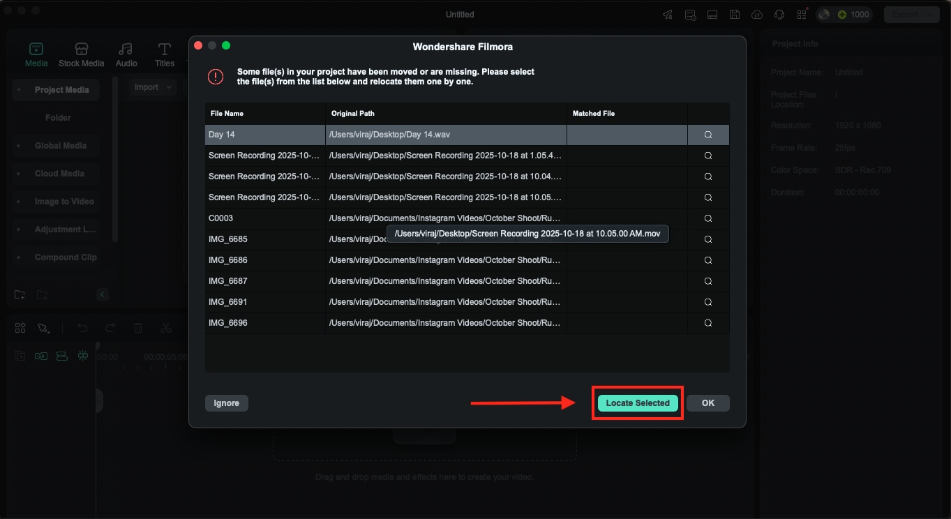 wondershare filmora missing media