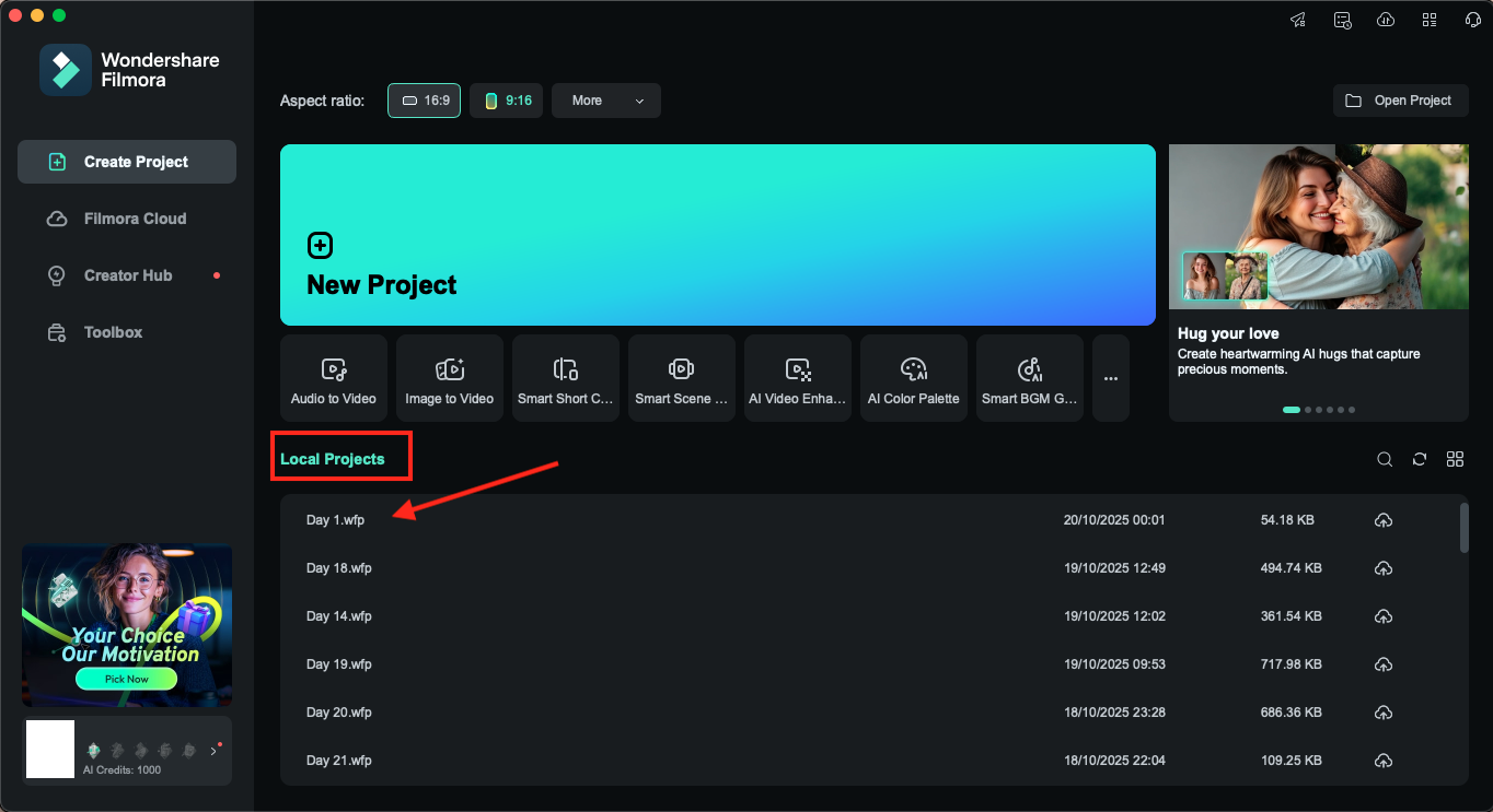 wondershare filmora new project