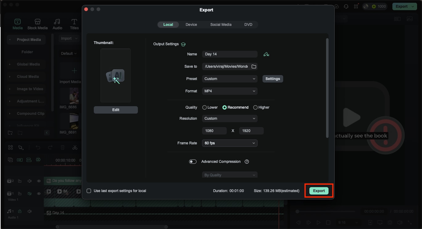 wondershare filmora set quality