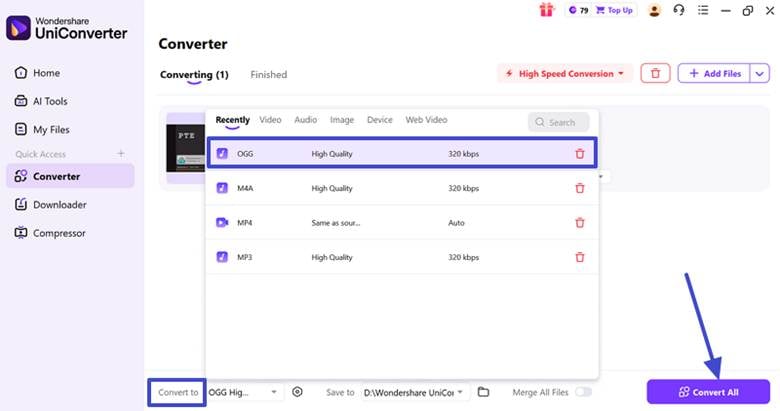 youtube video to ogg converter uniconverter