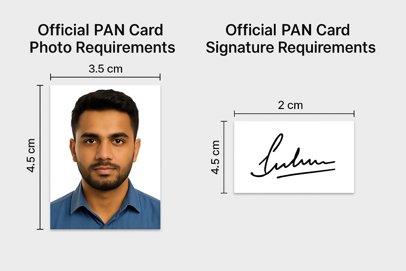 official size of pan card photo and signature