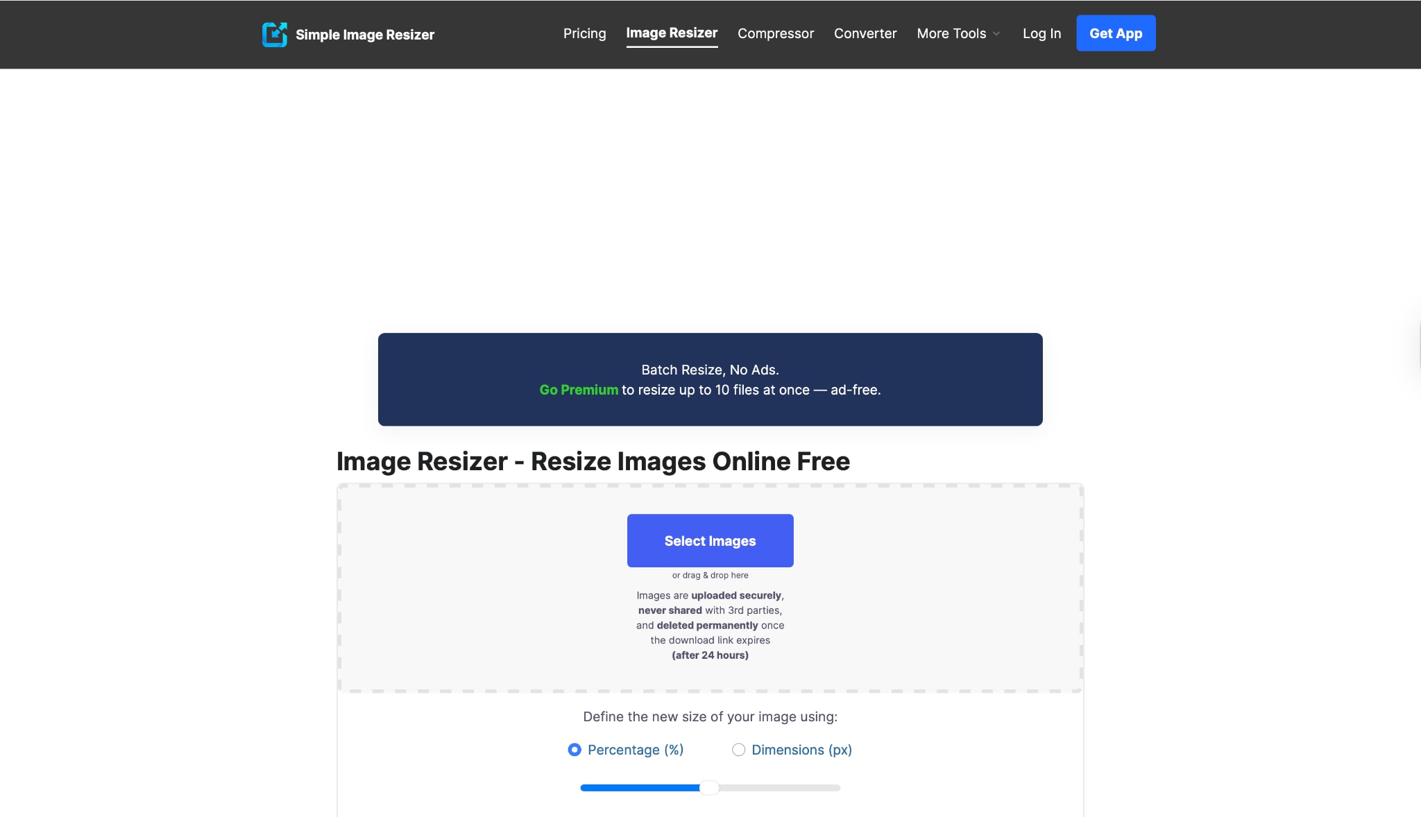 simple image resizer homepage