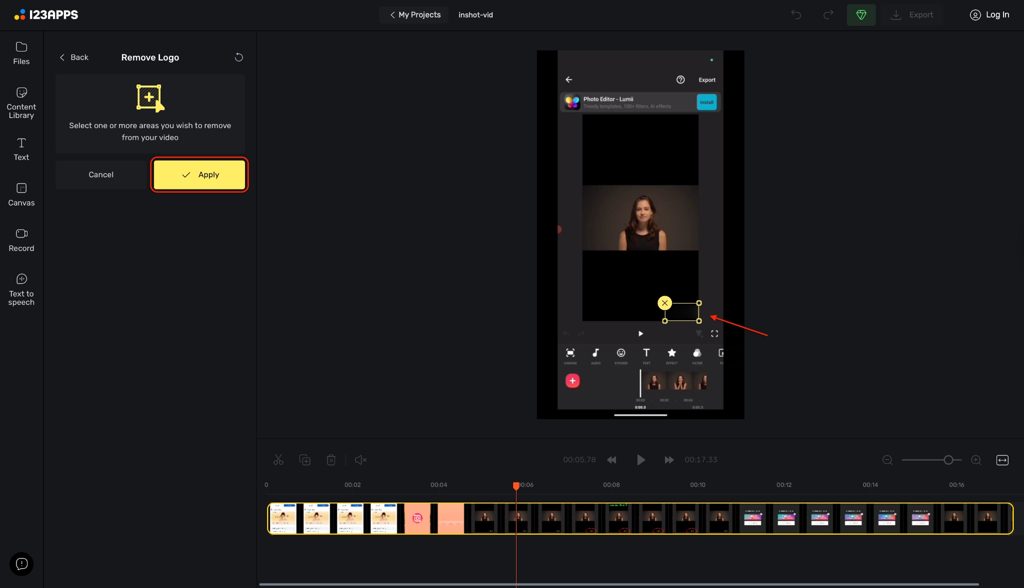 select the watermark area with box