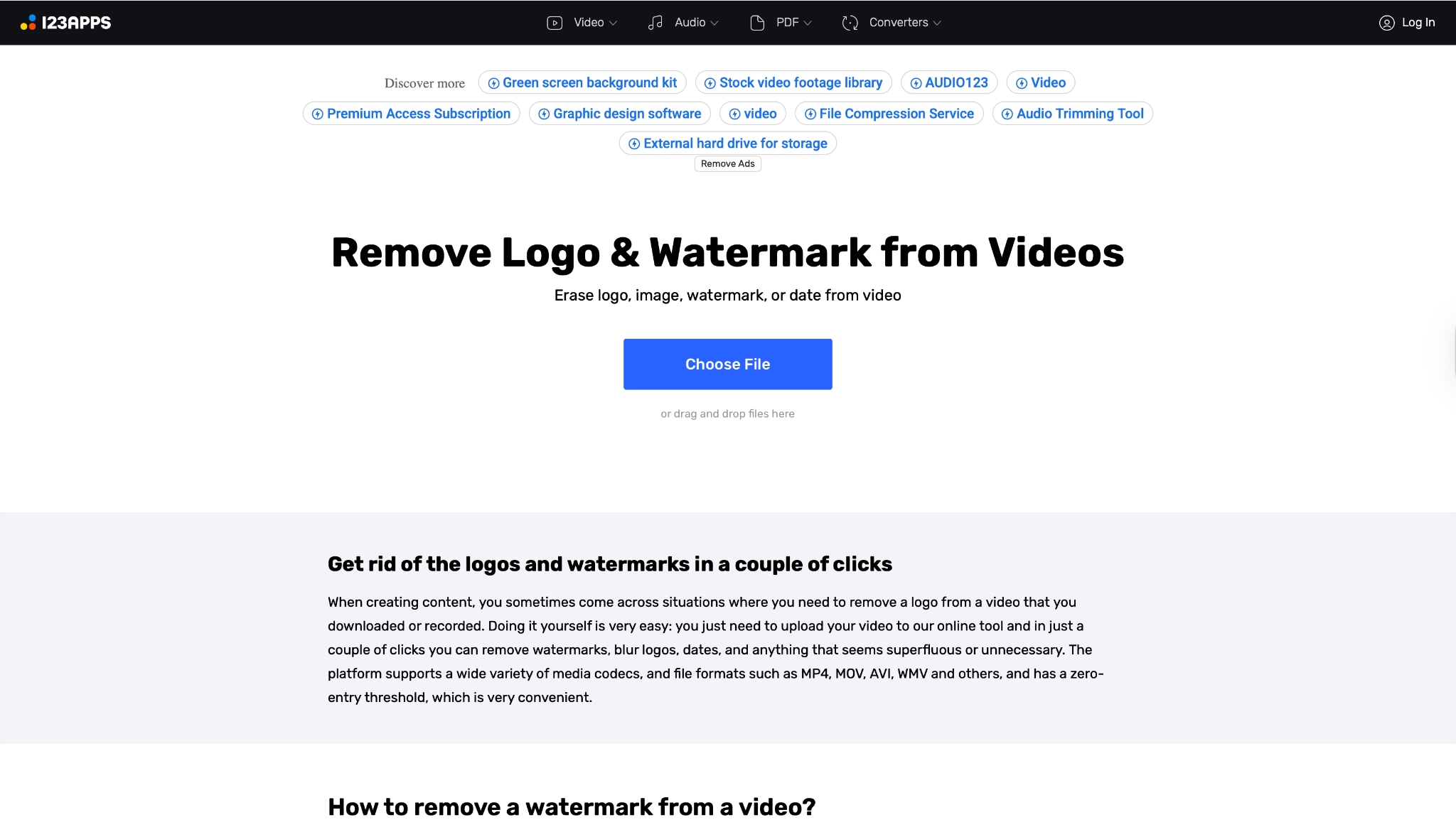 123apps watermark remover interface