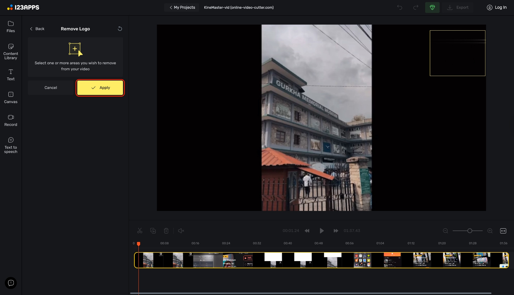 cover kinemaster watermark area with box