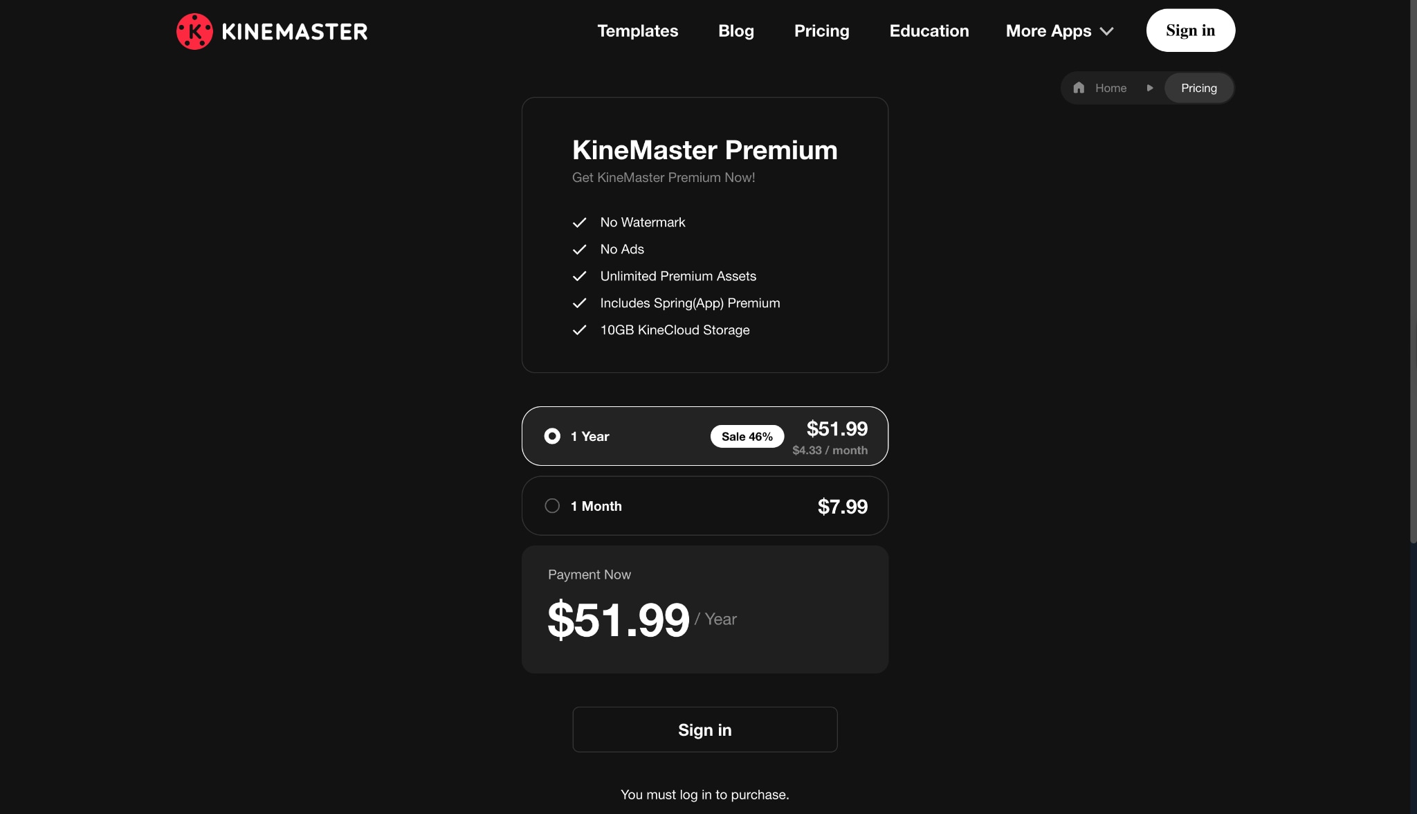 kinemaster pricing