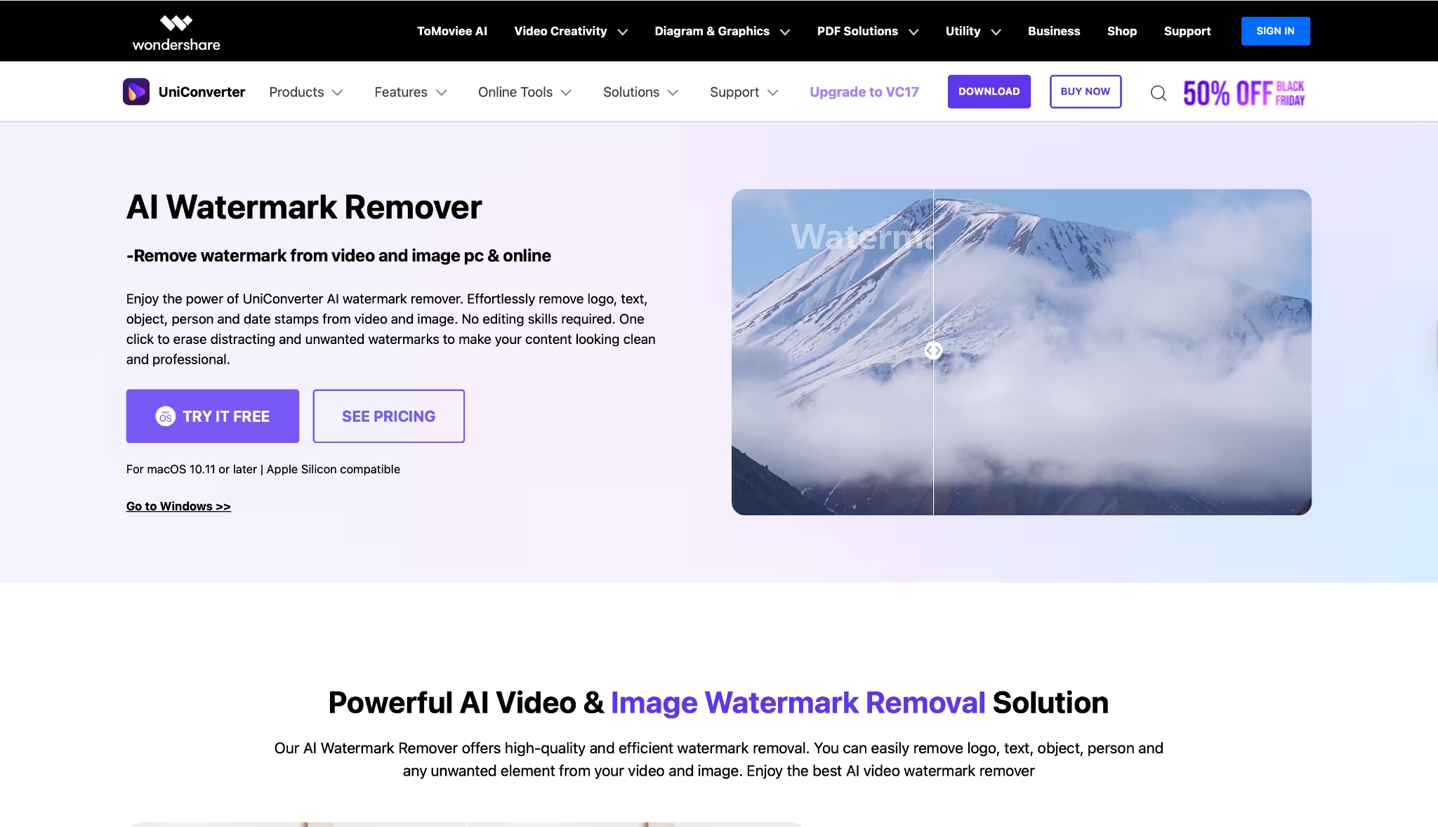 wondershare uniconverter watermark remover interface