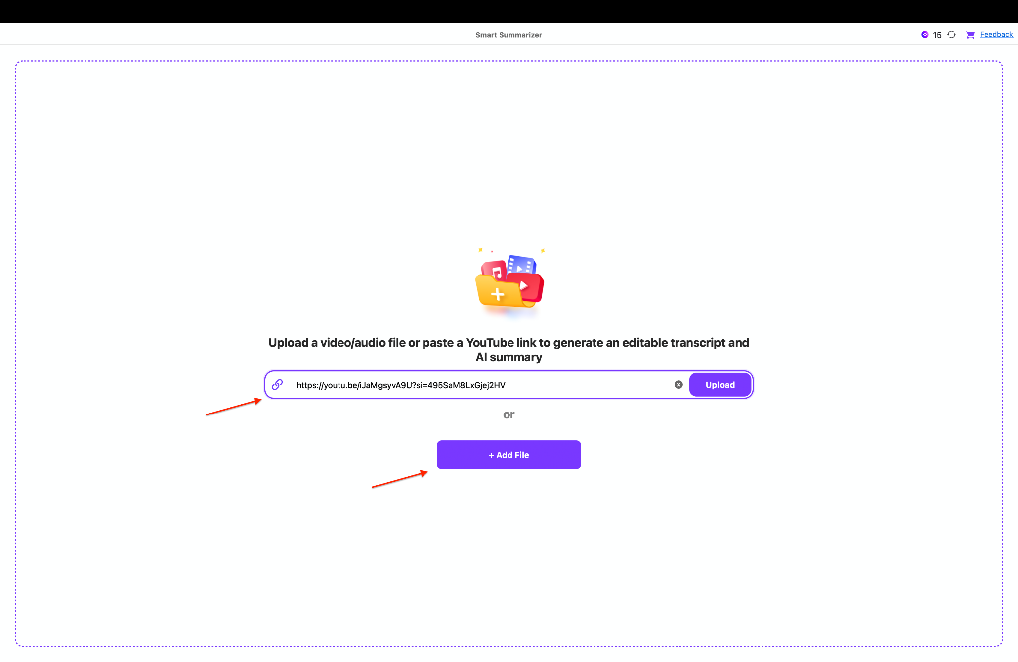 either upload yt link or youtube video