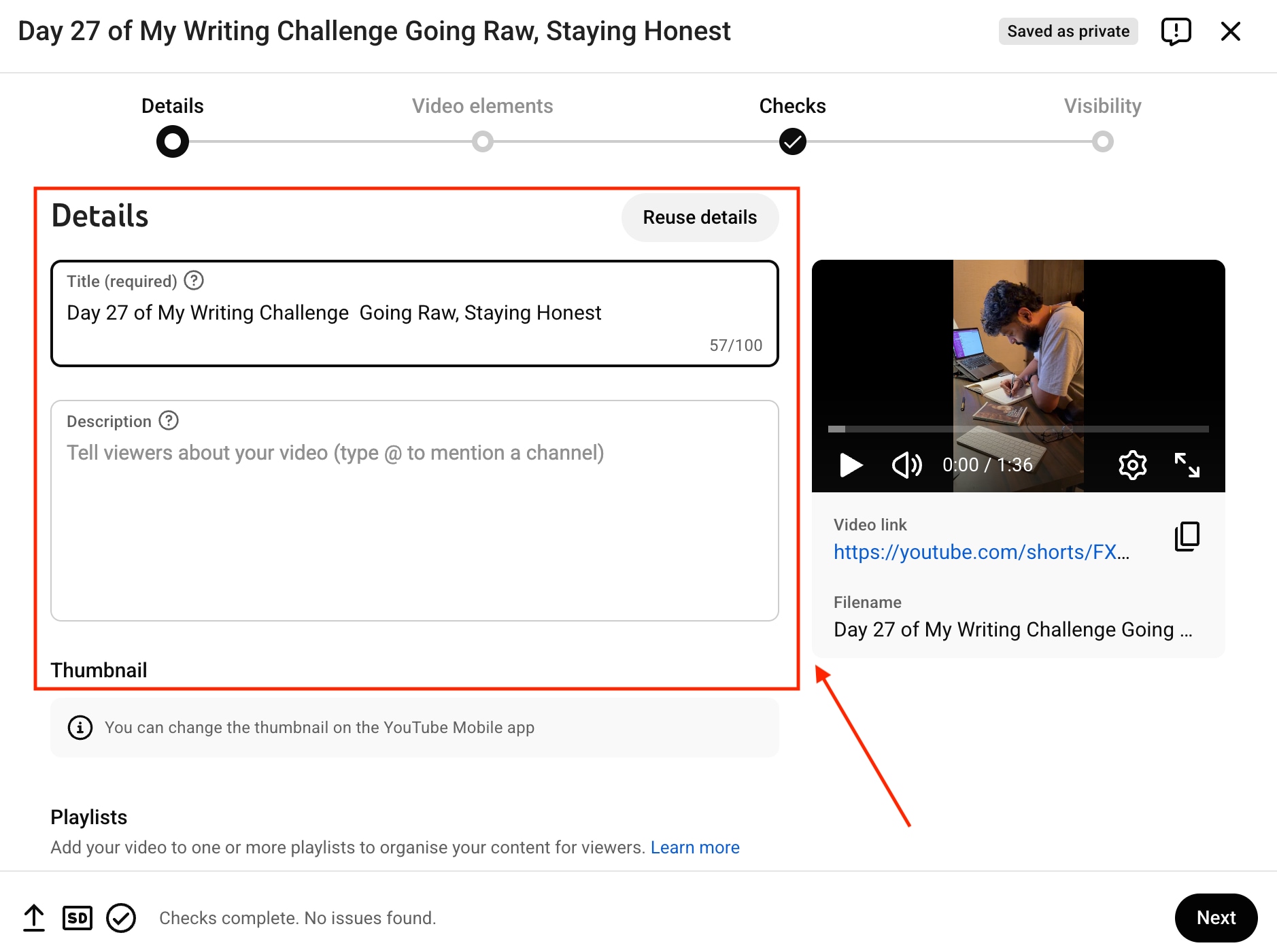 youtube shorts add details