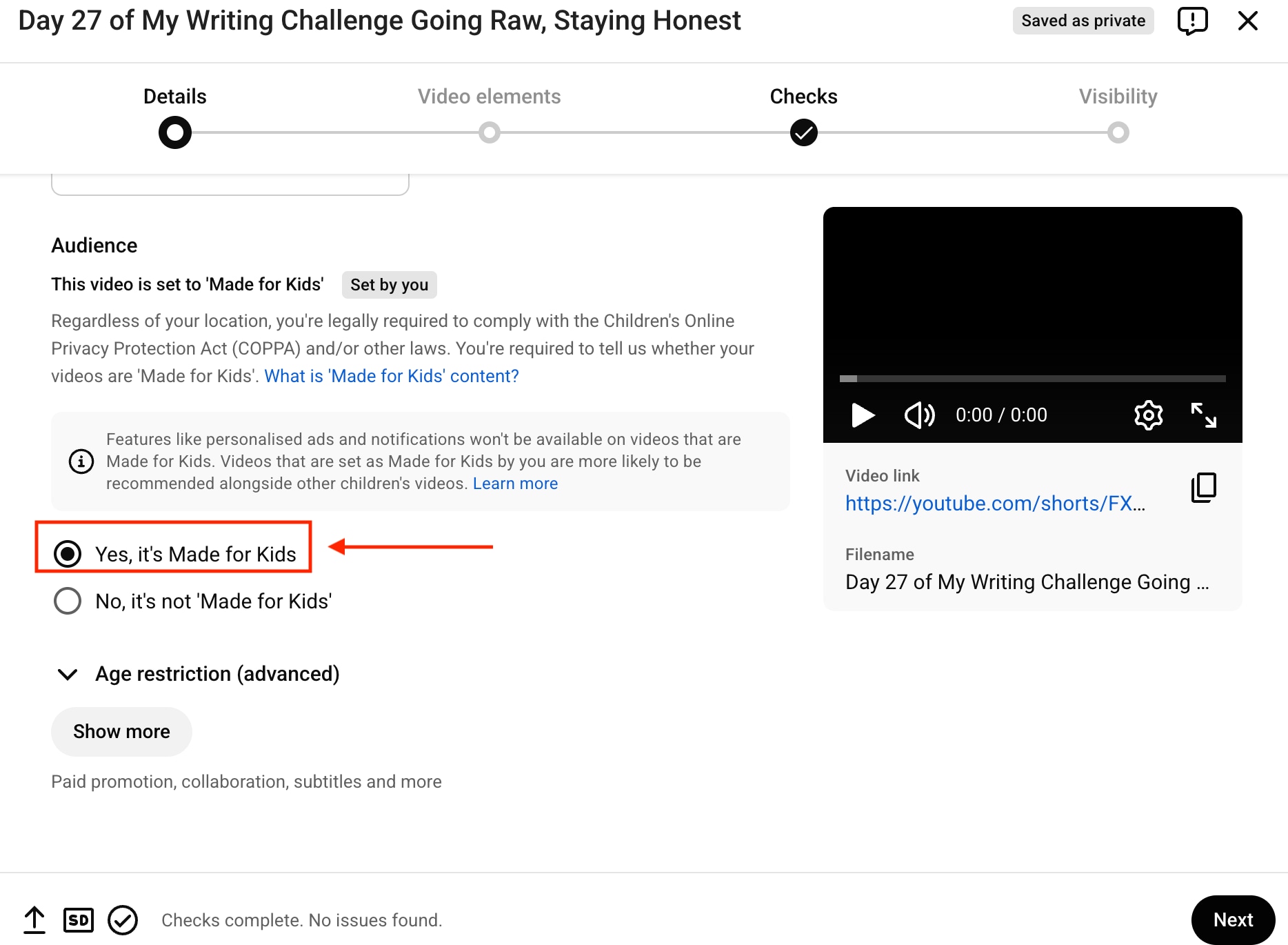 youtube shorts age restrictions