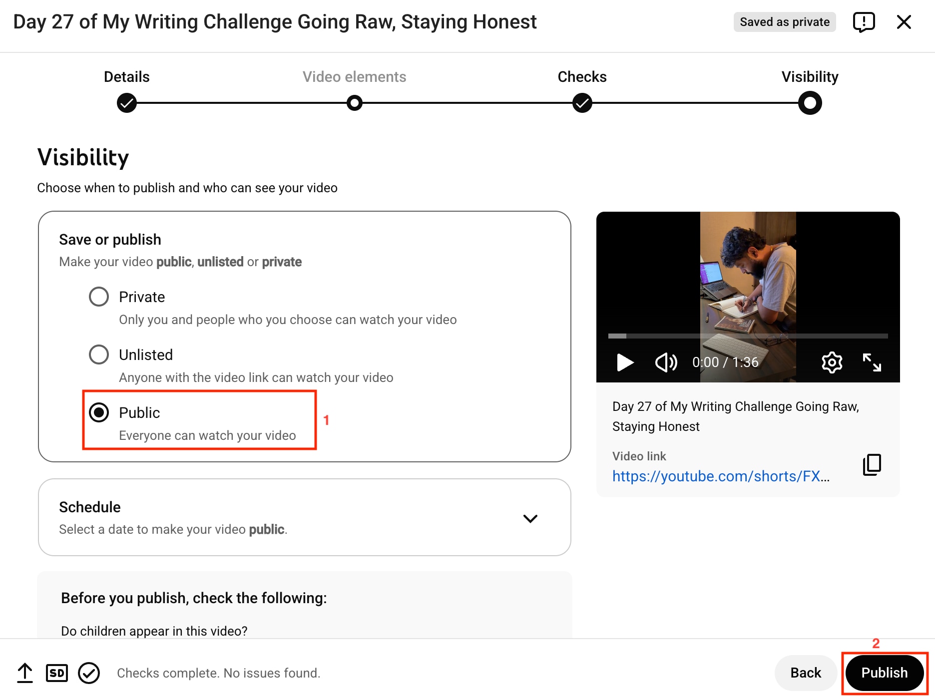 youtube shorts publish
