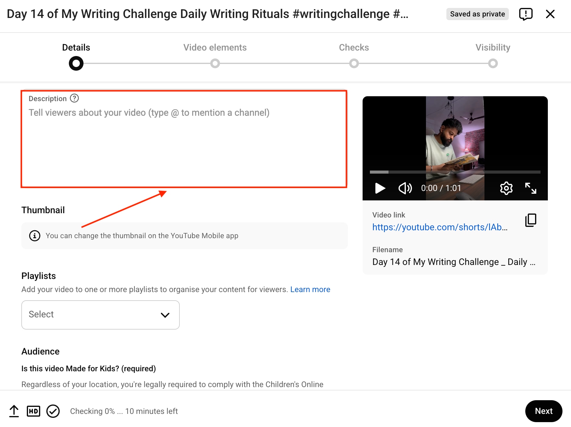 youtube write description