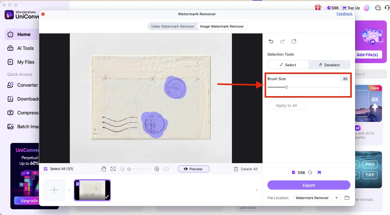 wondershare uniconverter offline adjust brush size