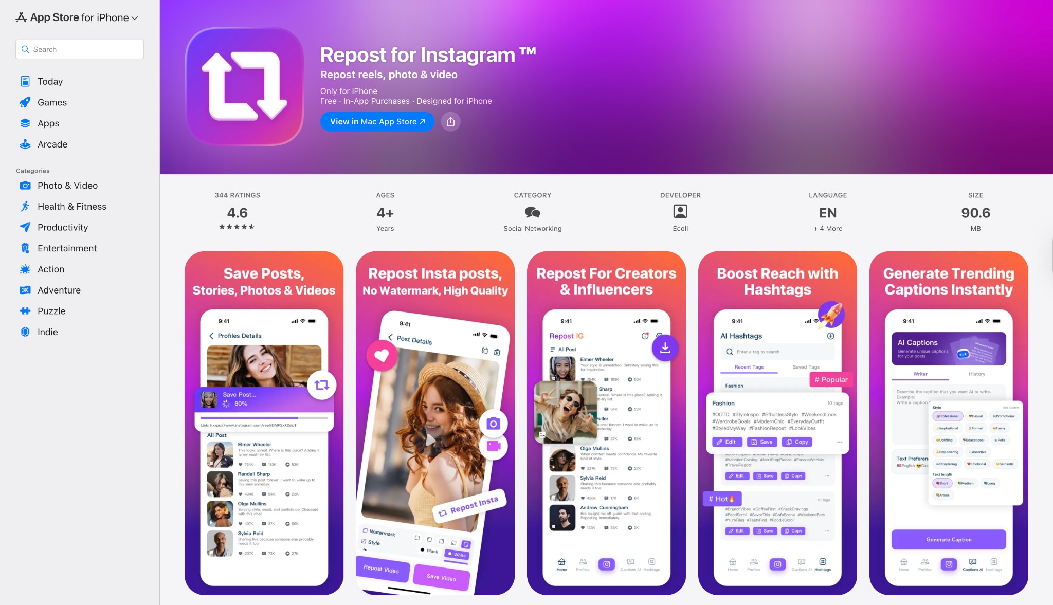 repost for instagram interface