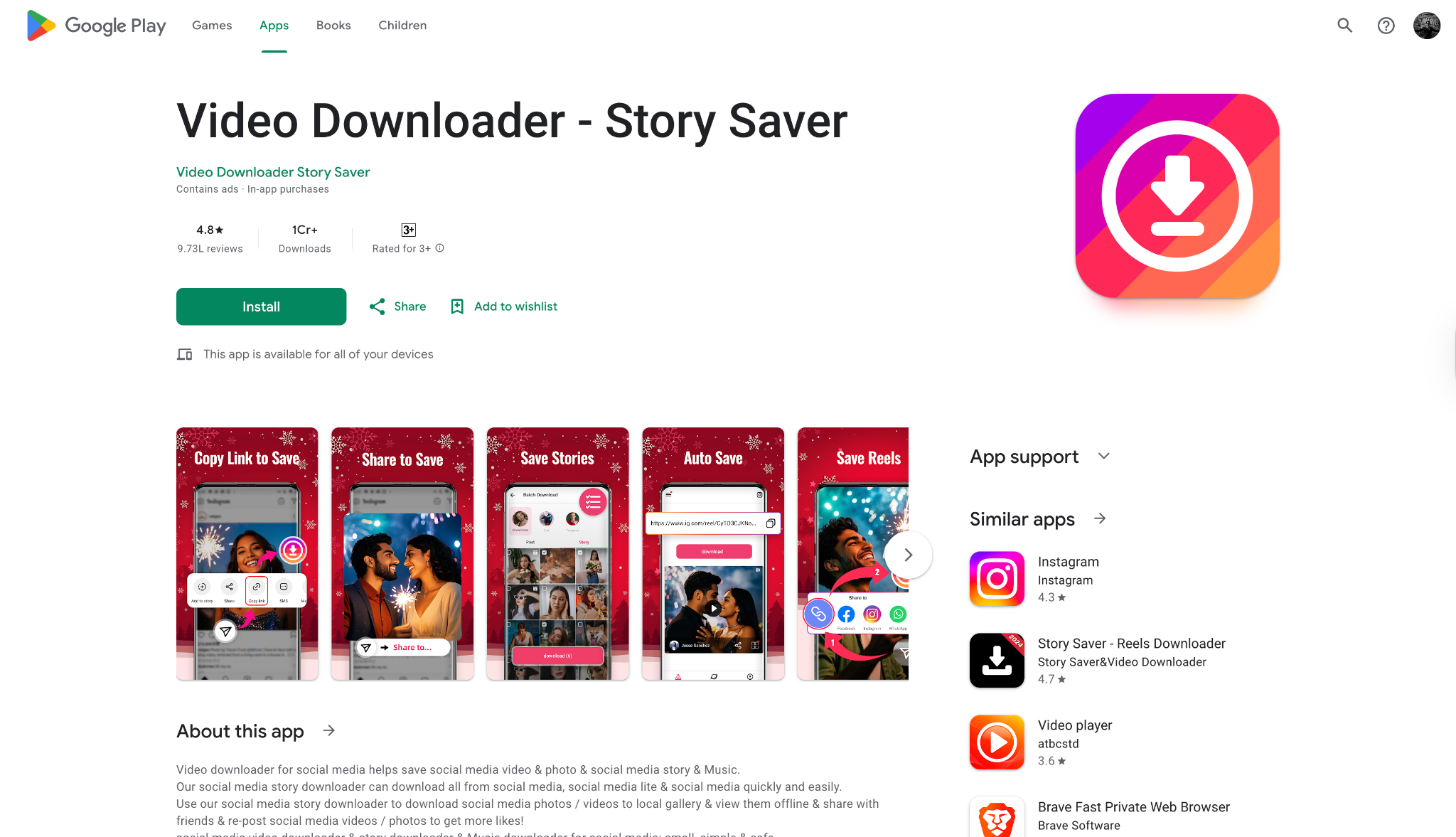 video downloader - story saver interface