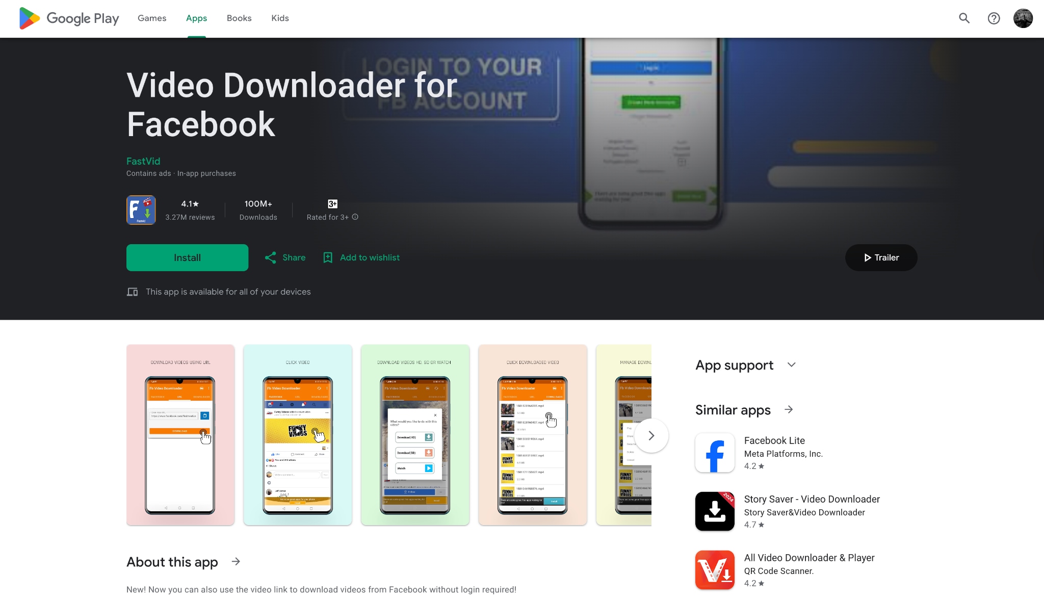 video downloader for facebook interface