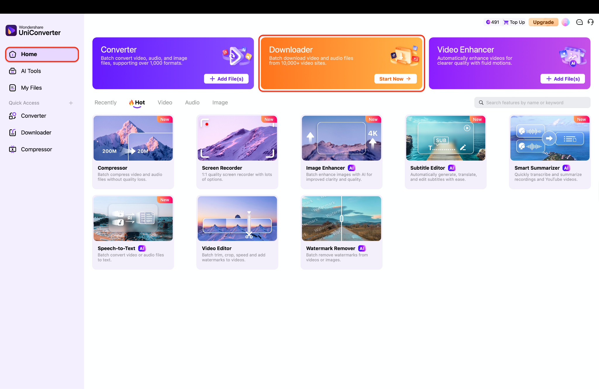 navigate to the downloader in uniconverter