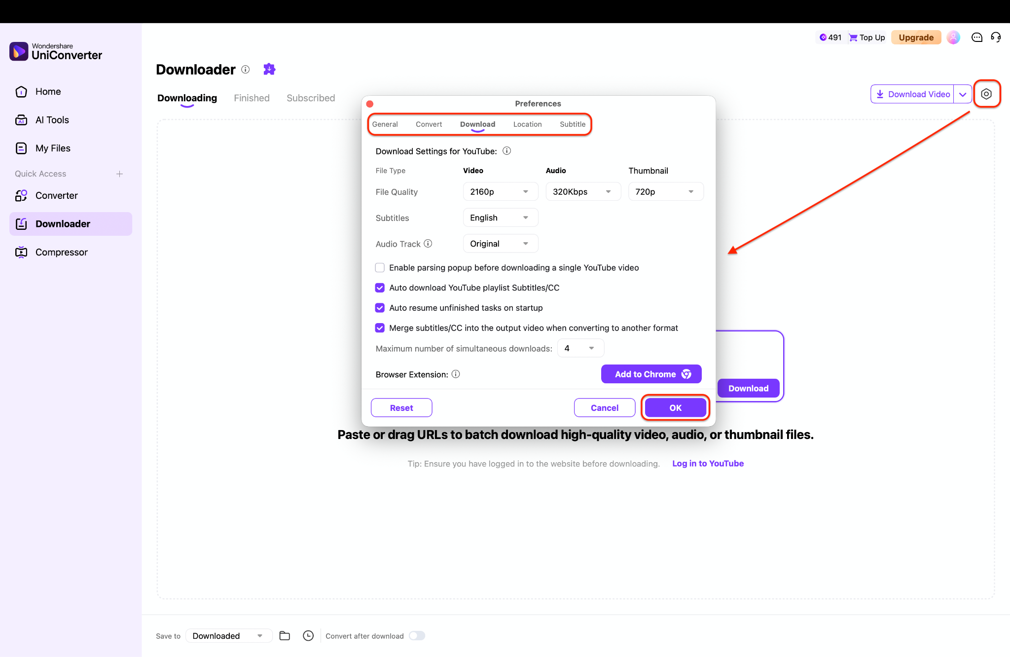 select the settings as per your requirements