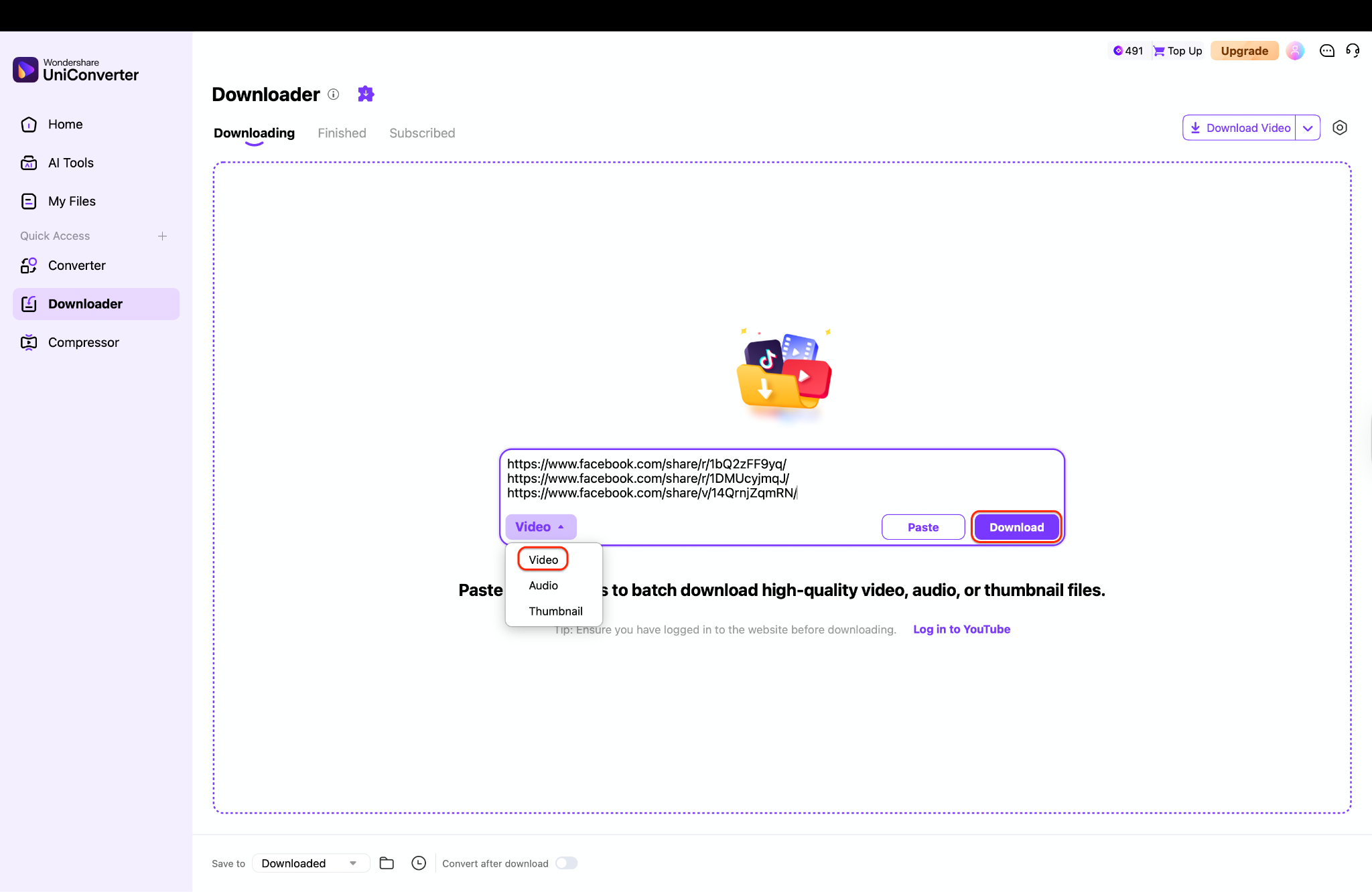 paste multiple links to batch export fb reels