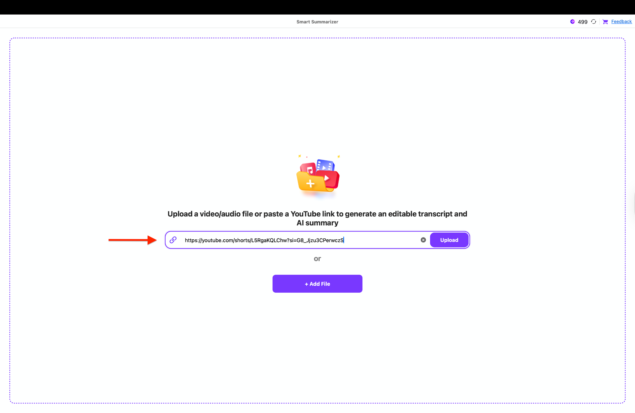 paste the yt video link and click upload