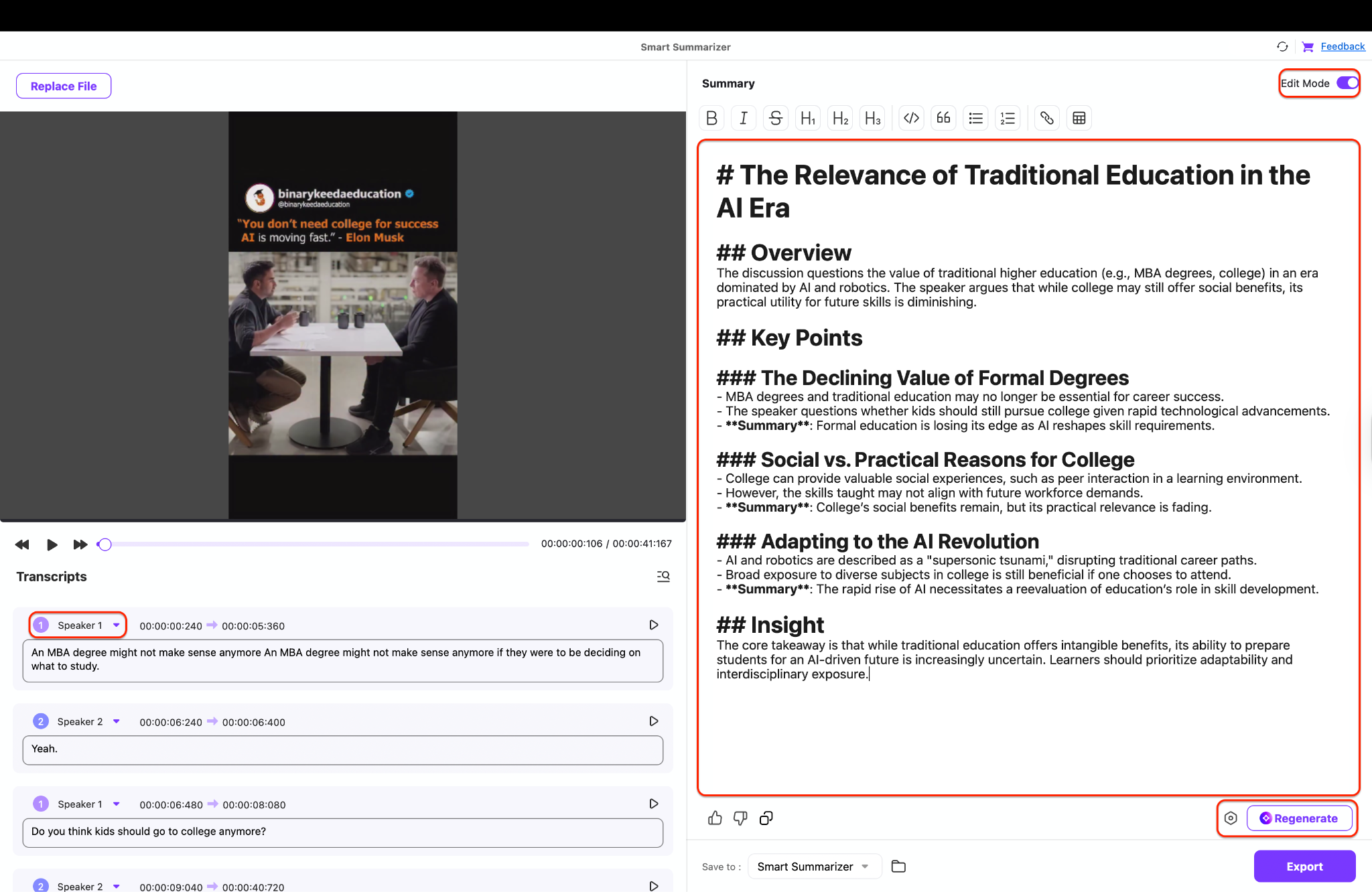 edit the captions or transcription if you want