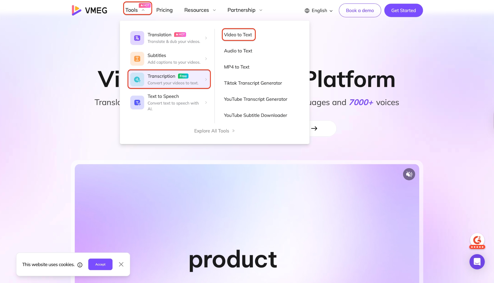 navigate to the video to text feature