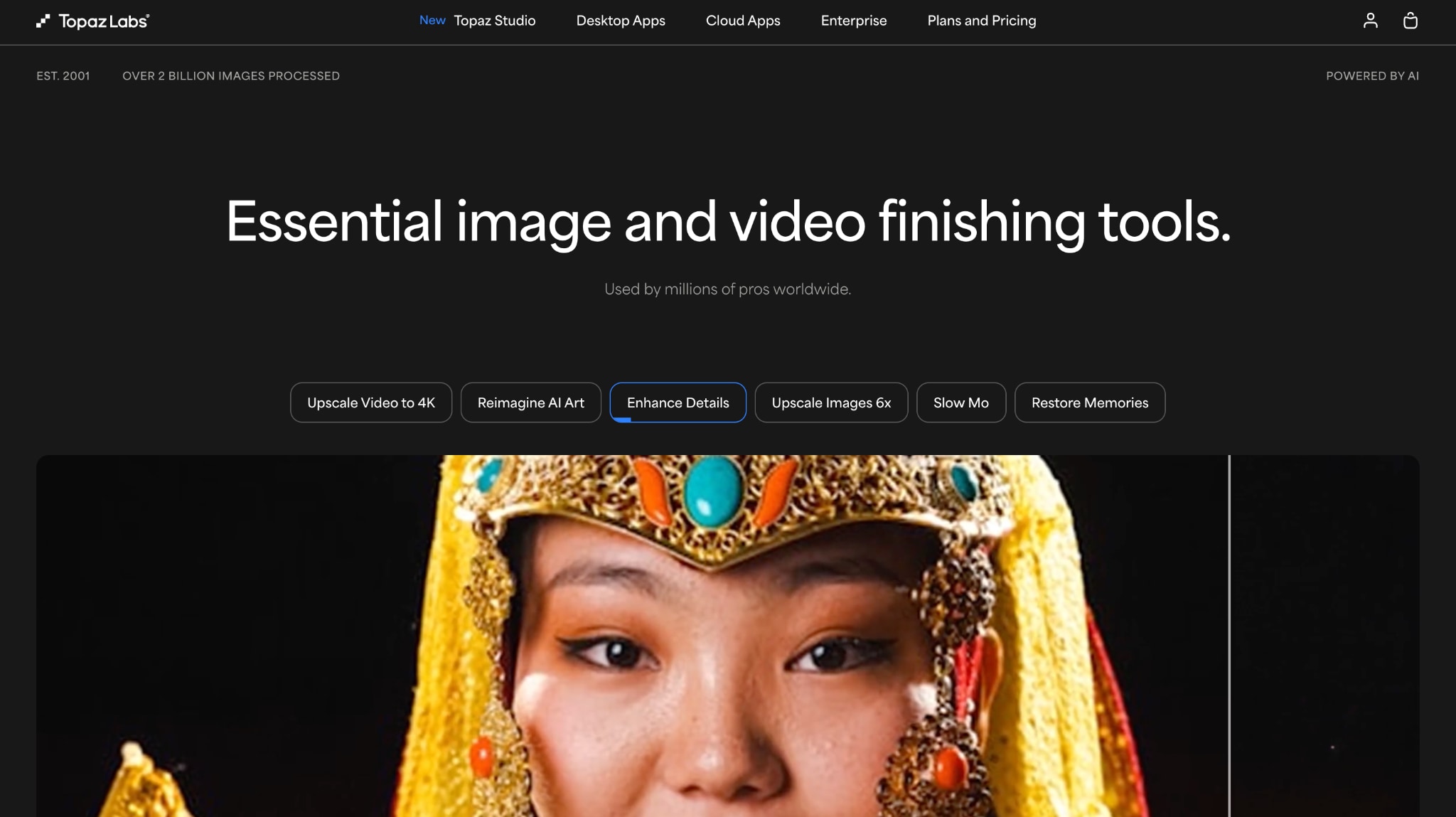 topaz video ai homepage