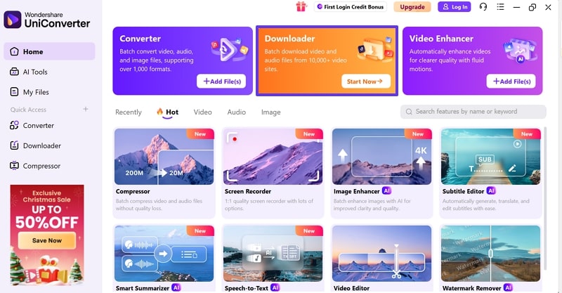 access downloader tab in uniconverter youtube playlist to mp3 downloader