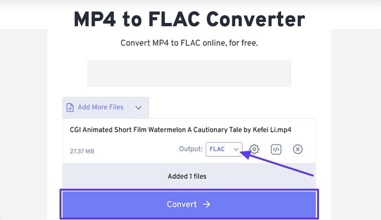press convert button to convert youtube to flac