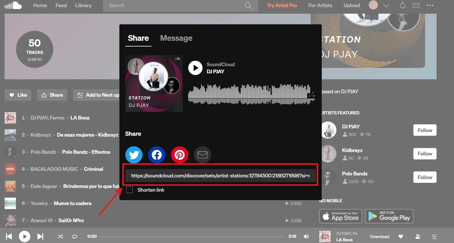 copy soundcloud playlist link