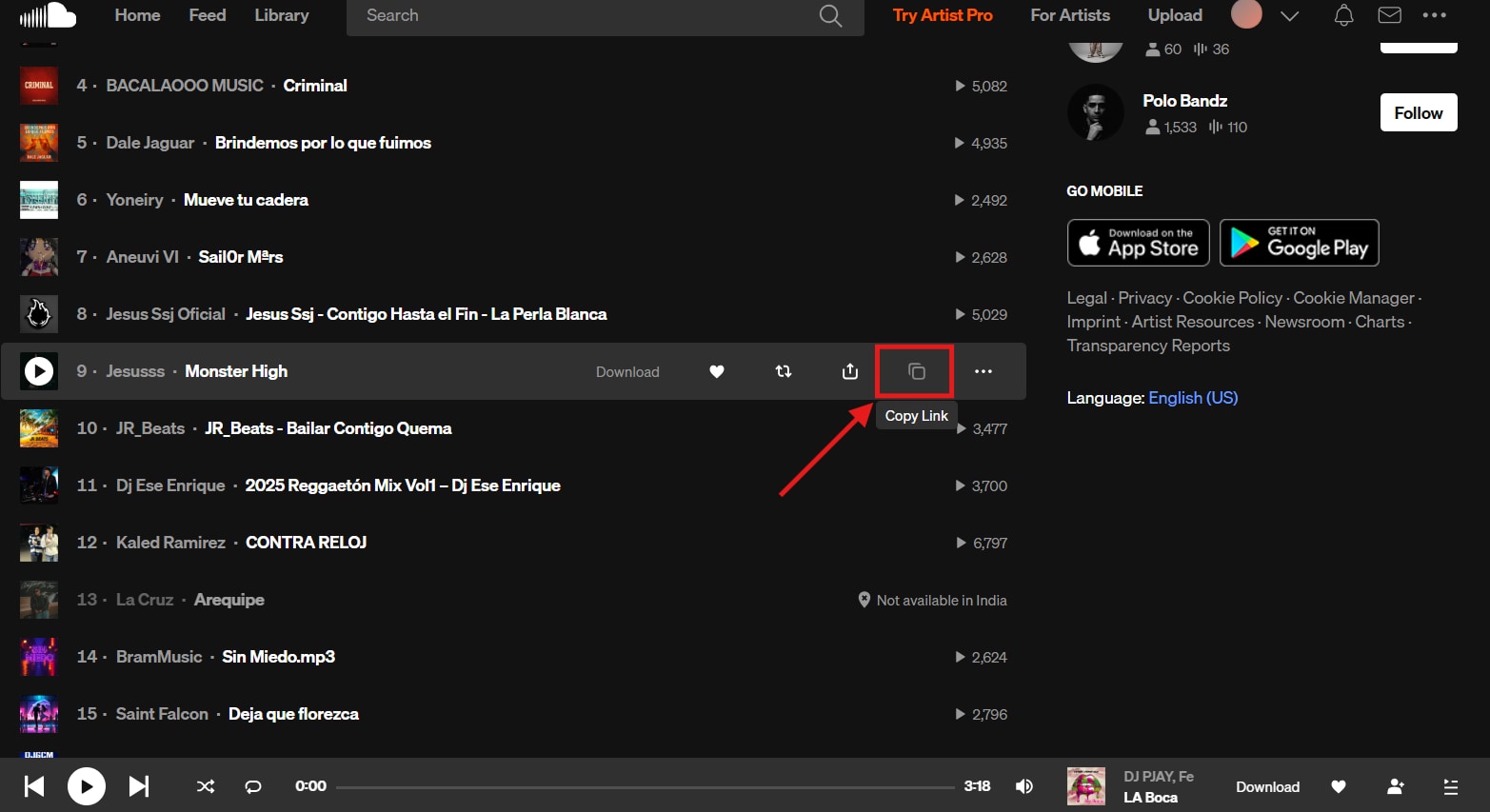 copy soundcloud track link