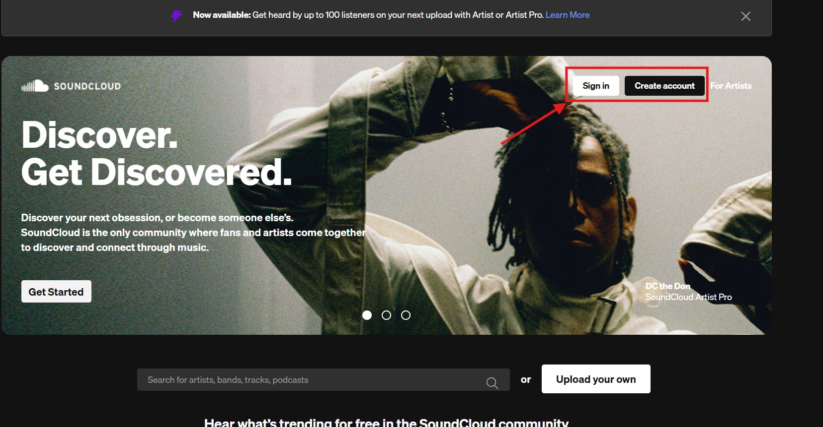 sign up on soundcloud