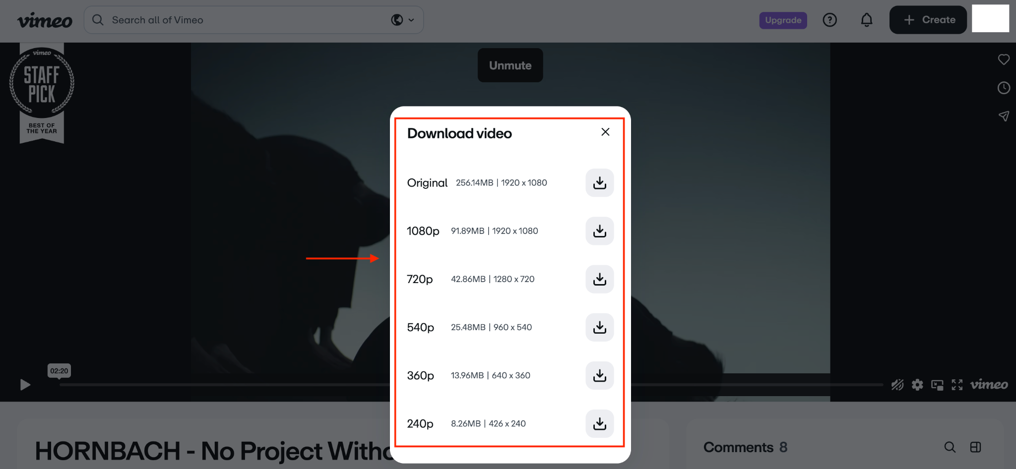 vimeo choose quality