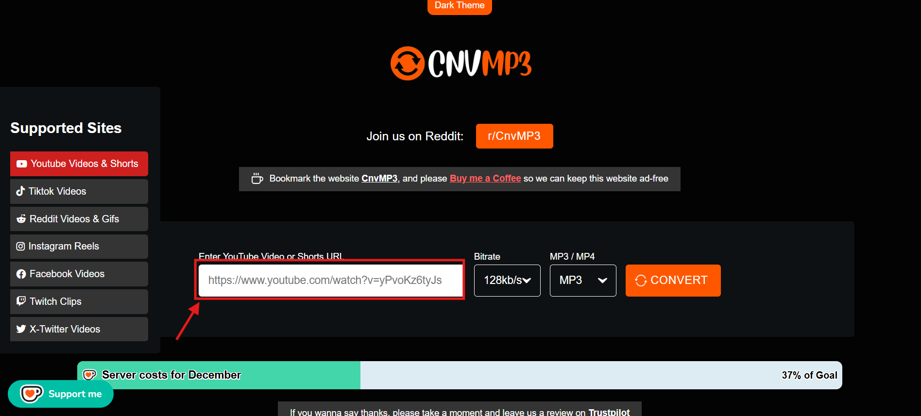 cnvmp3 paste youtube link