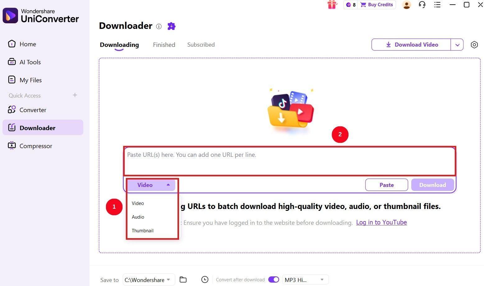wondershare uniconverter paste video link