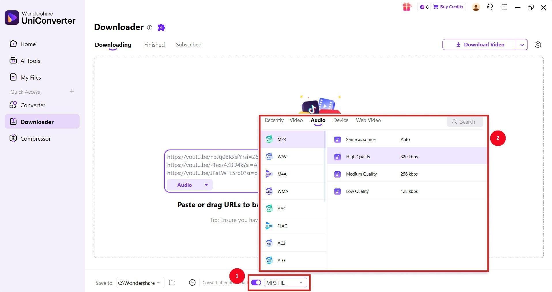 wondershare uniconverter set quality