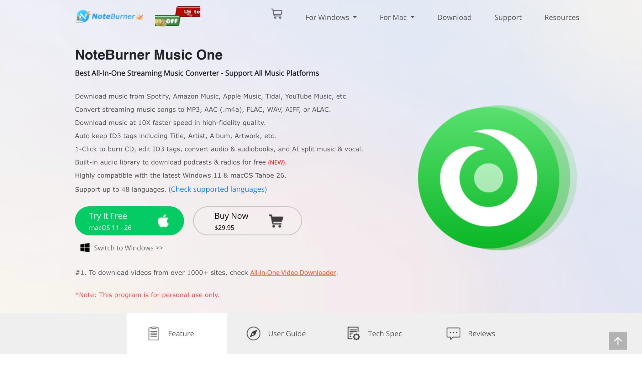 noteburner music one homepage