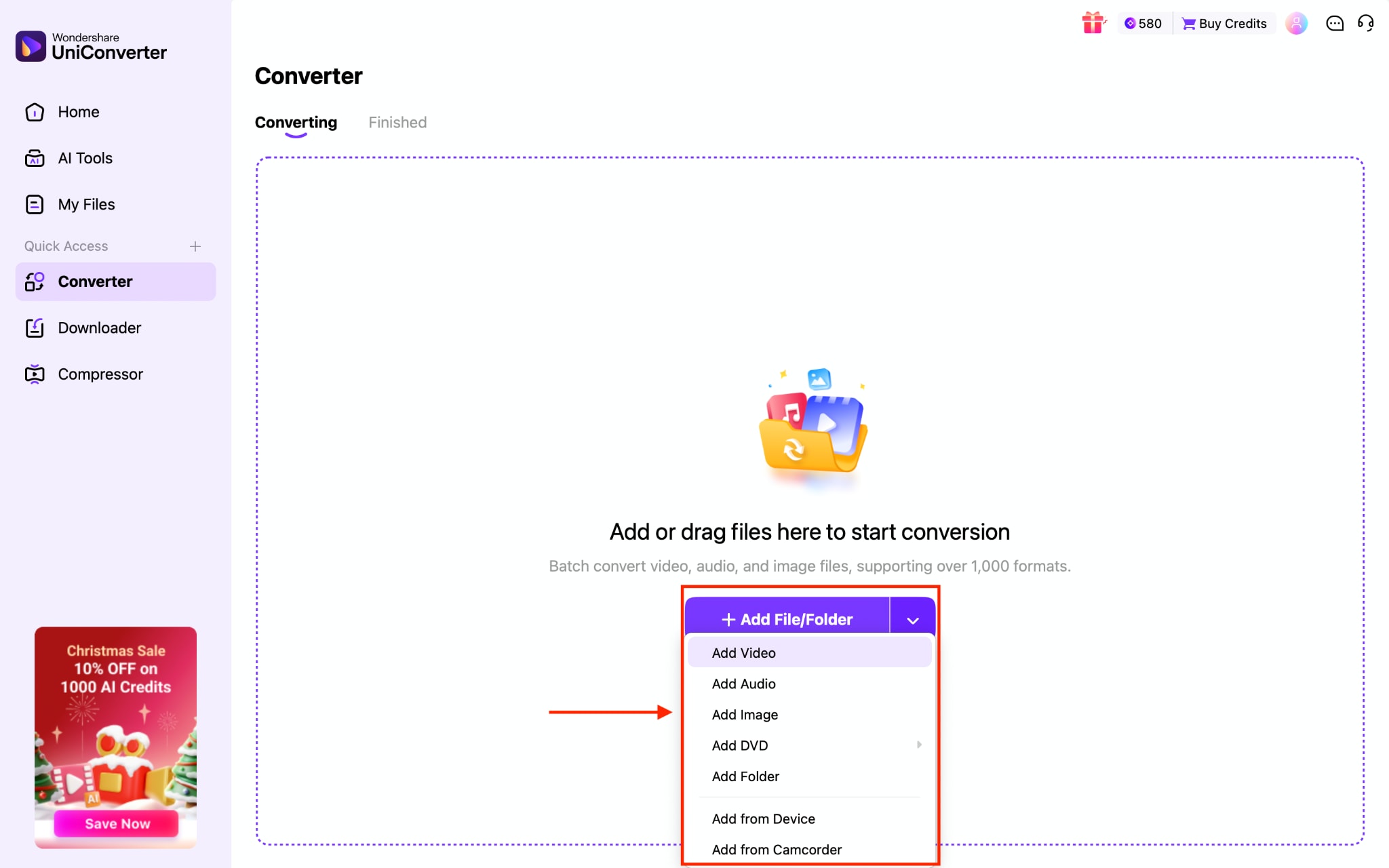 wondershare uniconverter add file