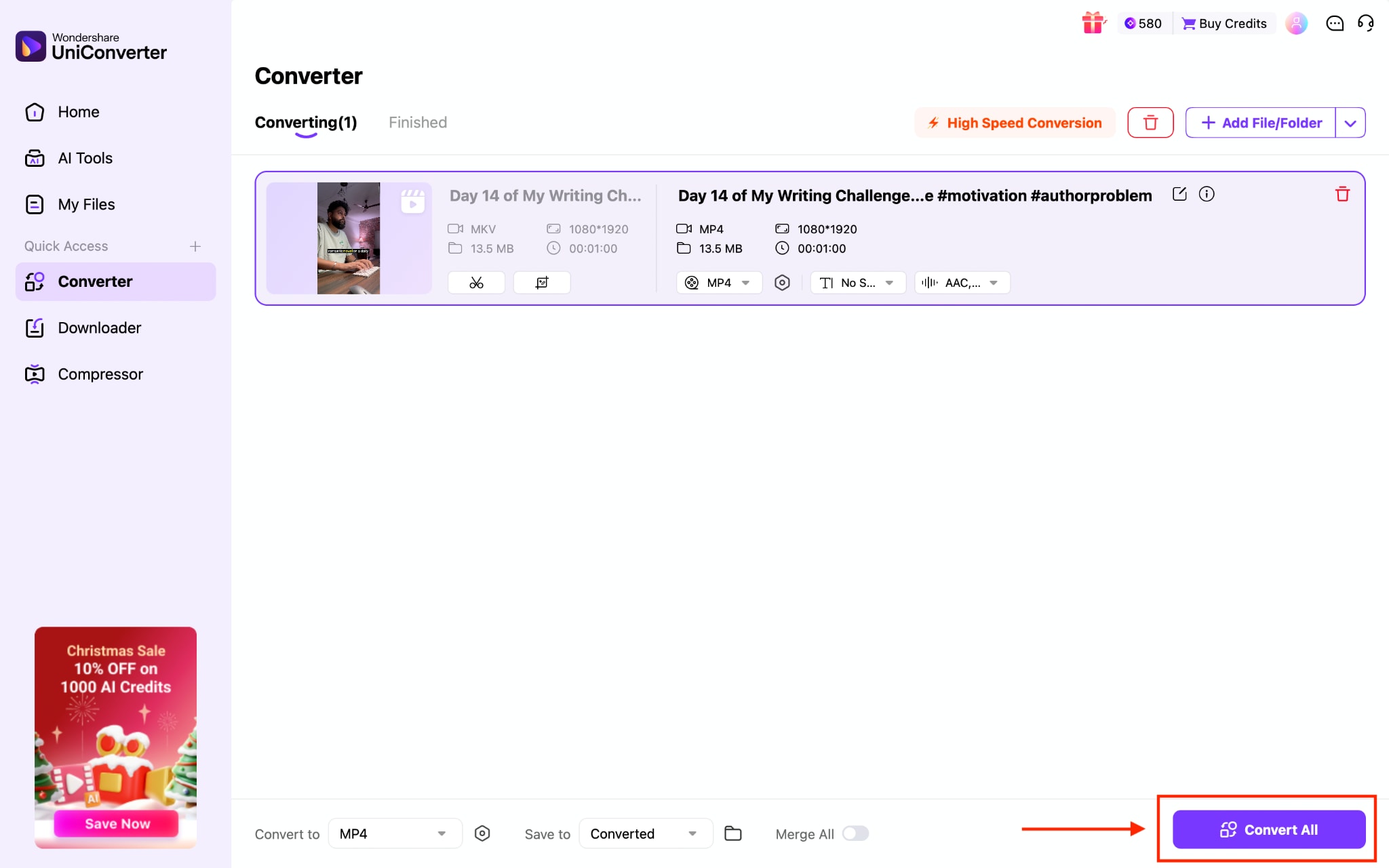 wondershare uniconverter convert all