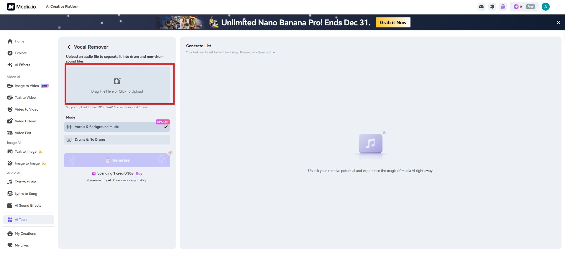 media io click to upload