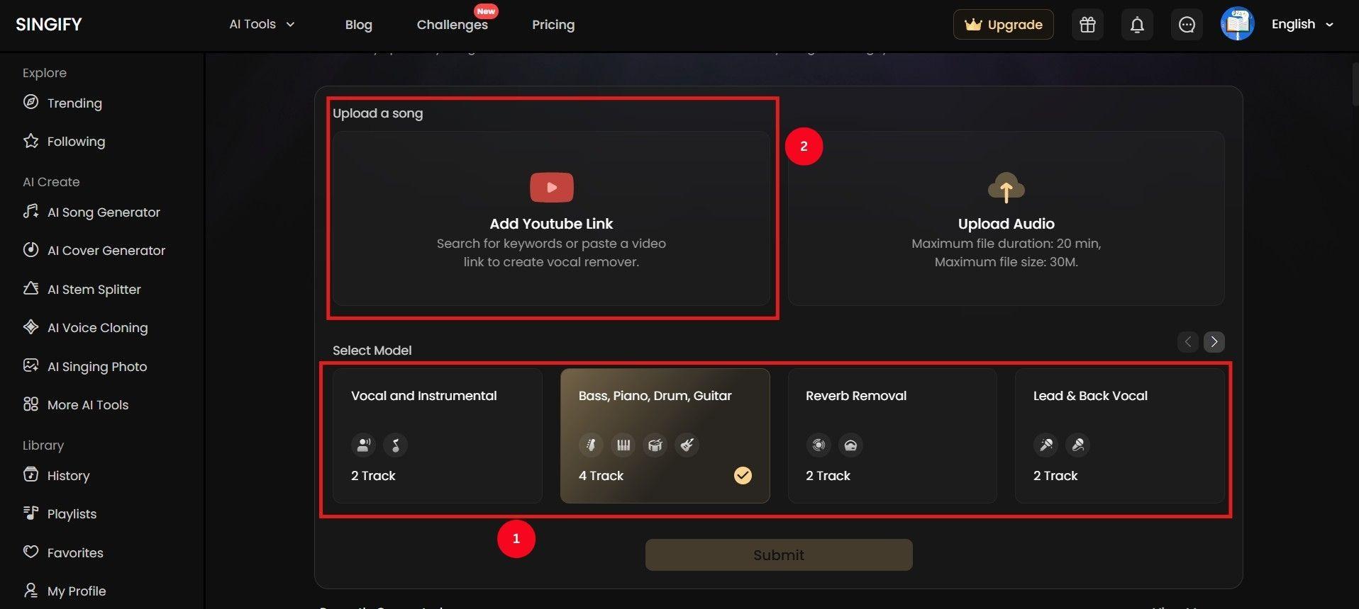 singify vocal remover type